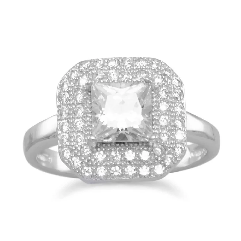 Rhodium Plated Ring with Square CZ