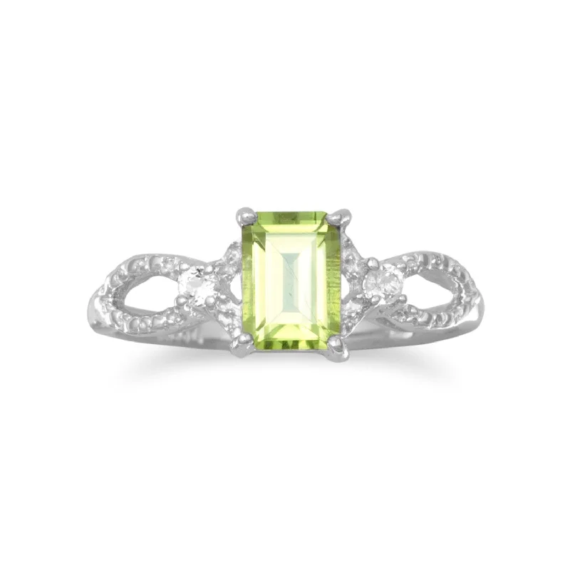 Rhodium Plated Peridot and White Topaz Ring