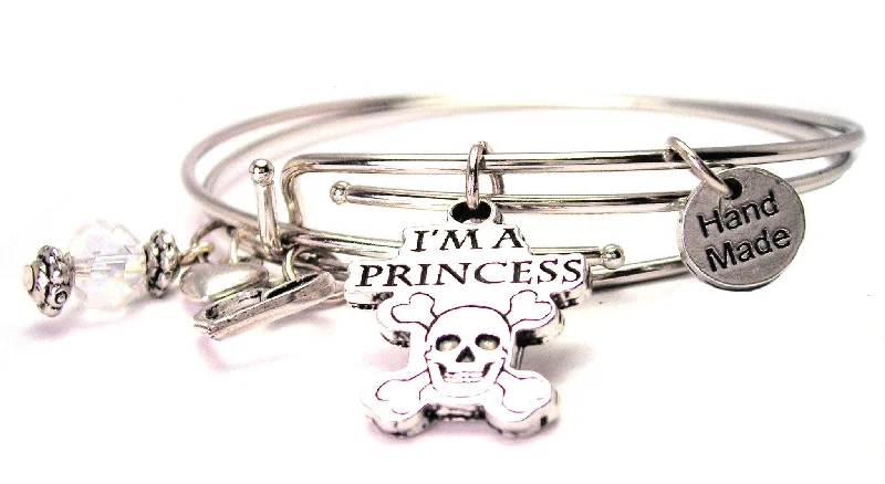 I'm A Princess Skull And Crossbones Expandable Bangle Bracelet Set