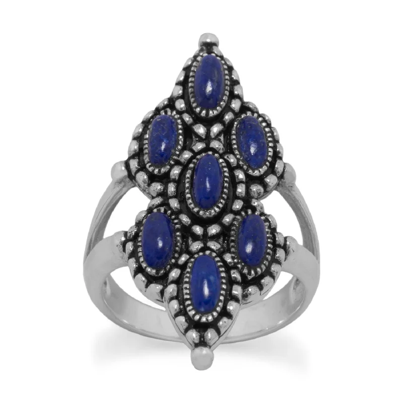 Ornate Oxidized Lapis Ring