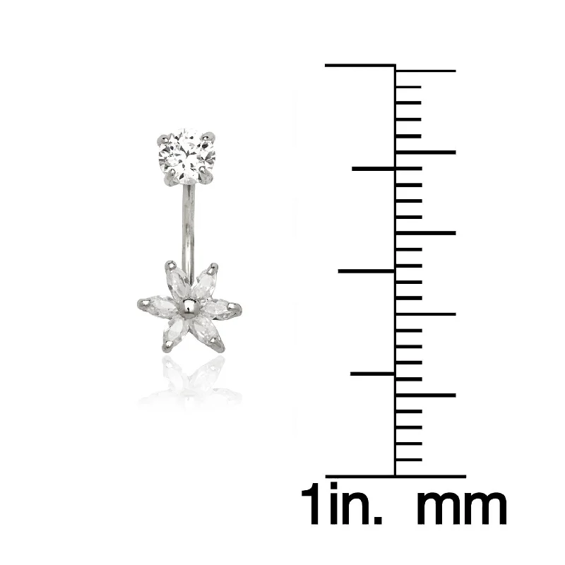 Curata 14k White Gold Flower and Round Cubic Zirconia Front and Back Earrings