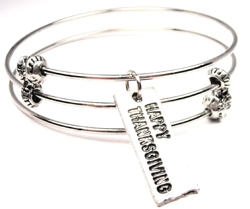 Happy Thanksgiving Tab Triple Style Expandable Bangle Bracelet