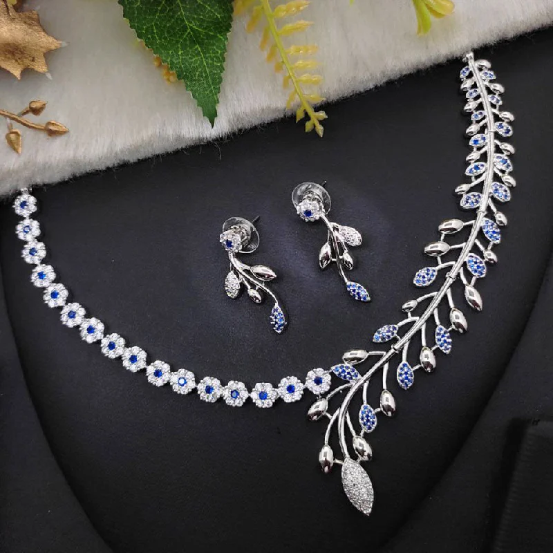 Aamrapali Silver Plated AD Necklace Set