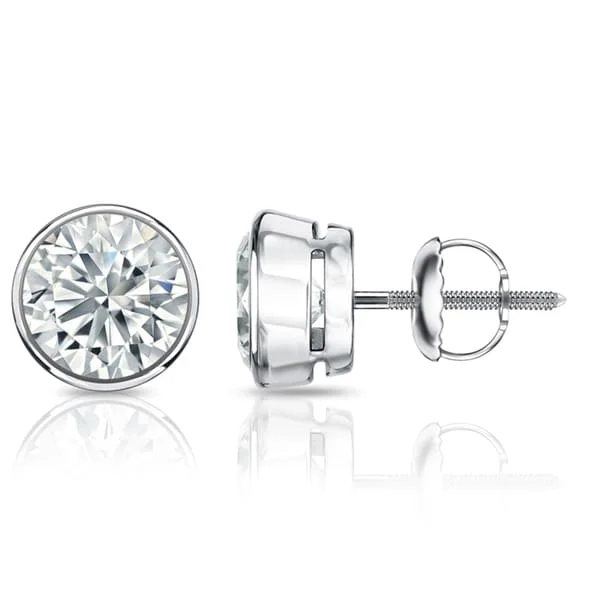 Auriya 14k Gold GIA Certified 4.70 ct. TDW Bezel Set Round Diamond Stud Earrings