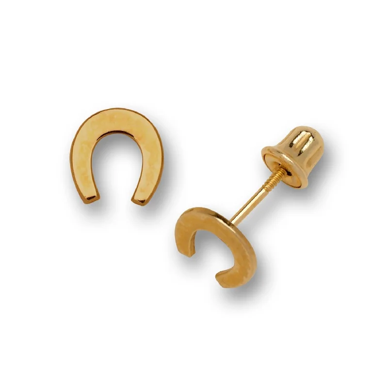 Curata 14K Gold Small Polished Lucky Horse Shoe Stud Screw Back Earrings