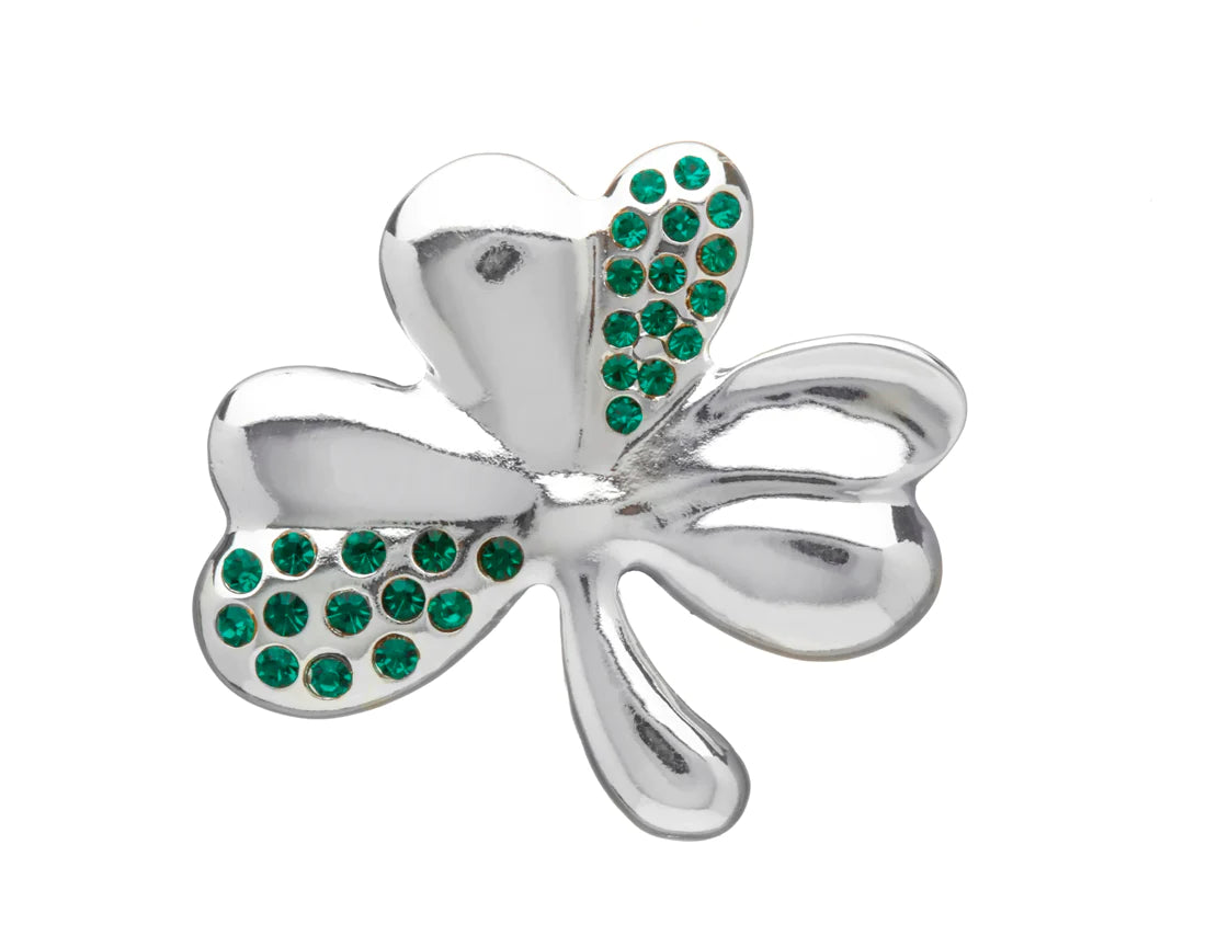 Silver Plate Shamrock Green Stone Brooch