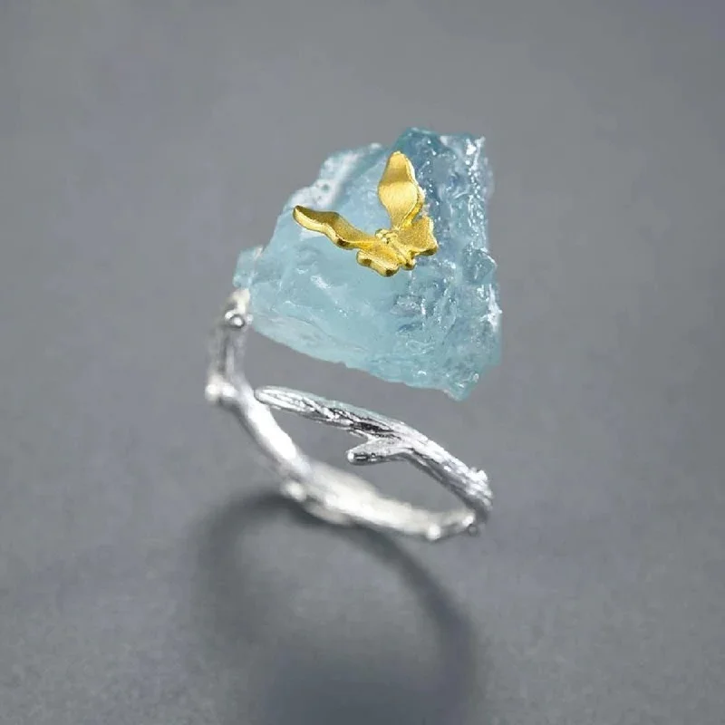 Butterfly Aquamarine Stone Ring