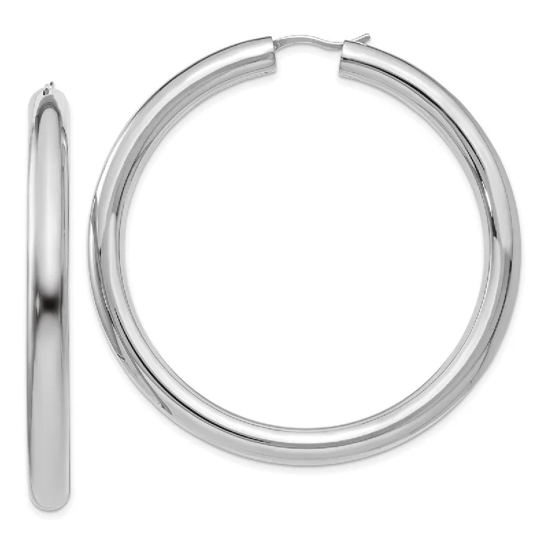 Curata 925 Sterling Silver 55x5mm Rhodium Plated Oval Tube Hoop Earrings