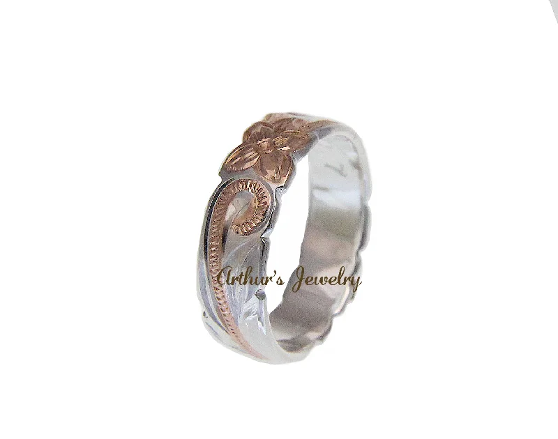 6MM SILVER 925 HAWAIIAN PRINCESS SCROLL RING ROSE GOLD PLATED 2 TONE SIZE 3 - 14