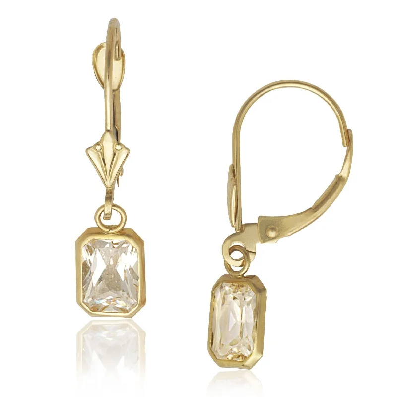 Curata 14k Yellow Gold Emerald-cut Cubic Zirconia Dangle Lever Back Earrings - White