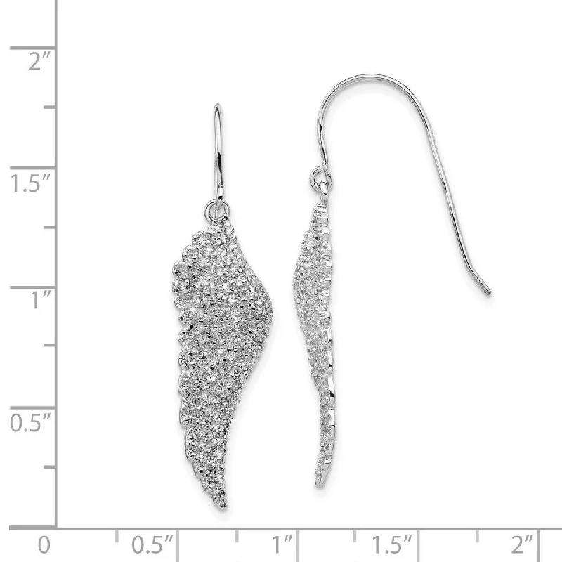 Curata 925 Sterling Silver 47x11mm CZ Cubic Zirconia Angel Wing Hook Earrings