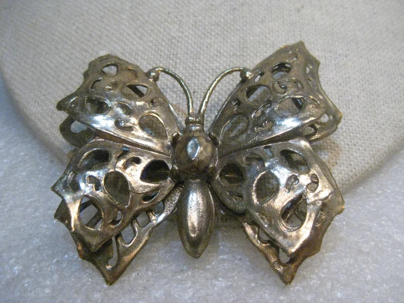 Vintage Gold Over Plastic Butterfly Brooch, Tiered Wings, 3-D, Plastic, 1960's, 2.5"