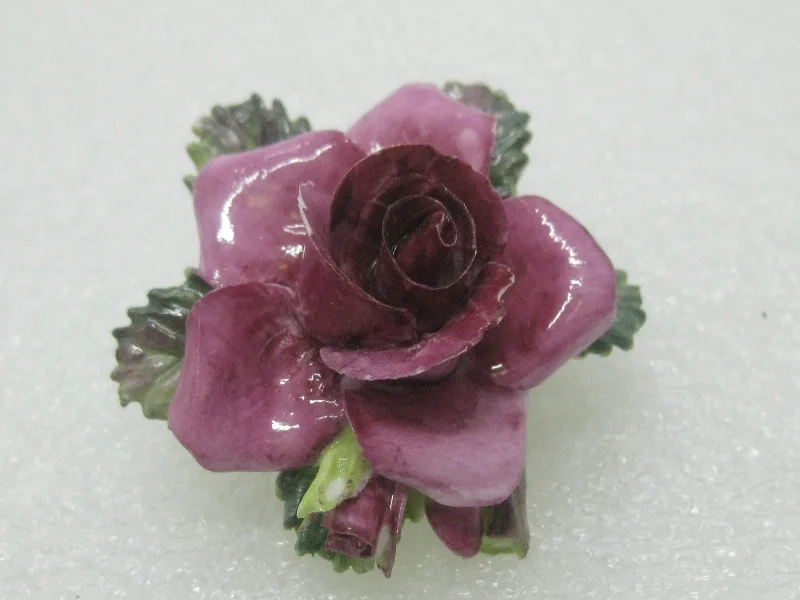 Vintage Crown Porcelain Rose Brooch, Painted, Staffordshire, England, 2"