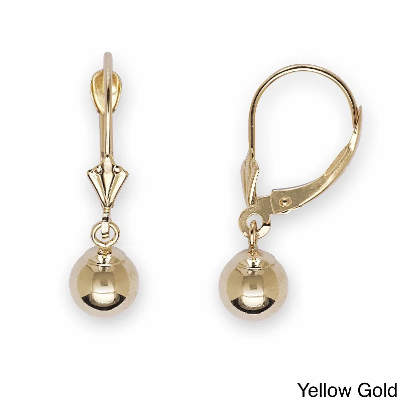 Curata 14k Yellow or White Gold 6 mm Ball Drop Lever Back Dangle Earrings