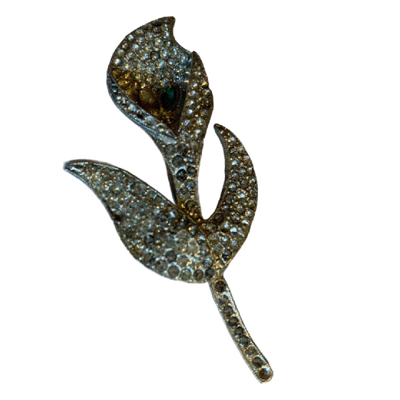 Calla Lily Rhinestone Brooch with Turquoise Rhinestone circa 1940s