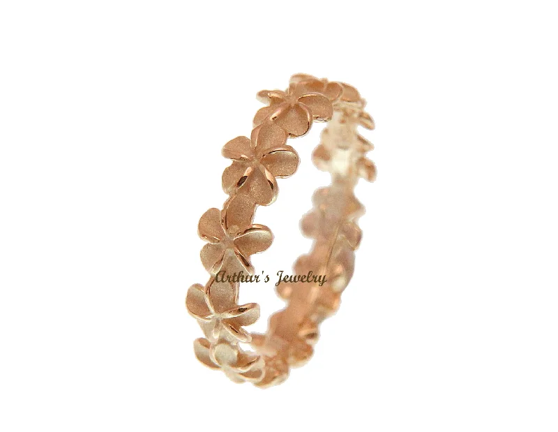 ROSE GOLD PLATED SILVER 925 HAWAIIAN 5MM PLUMERIA FLOWER LEI RING SIZE 1 - 10