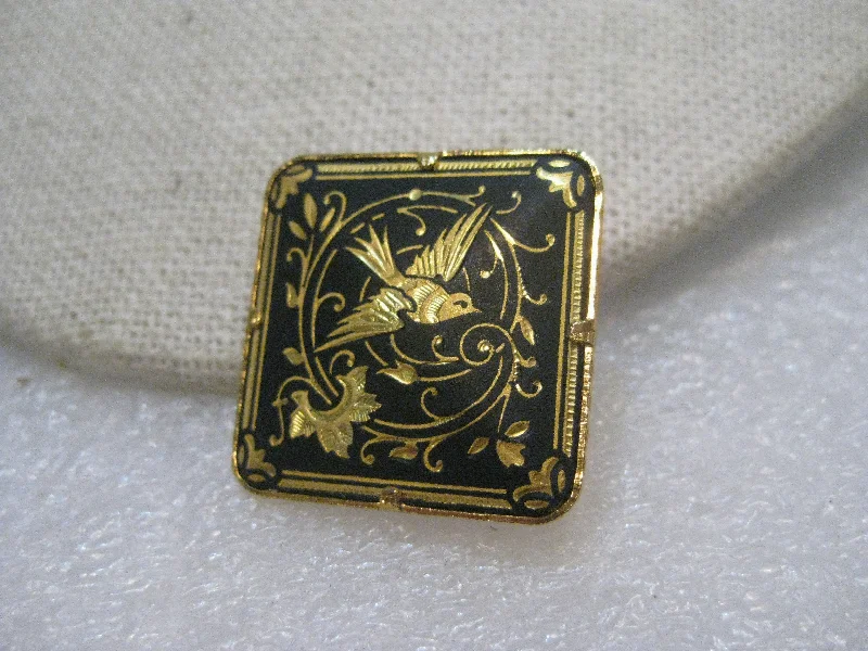 Vintage Damascene Soaring Bird Brooch, Square 1"