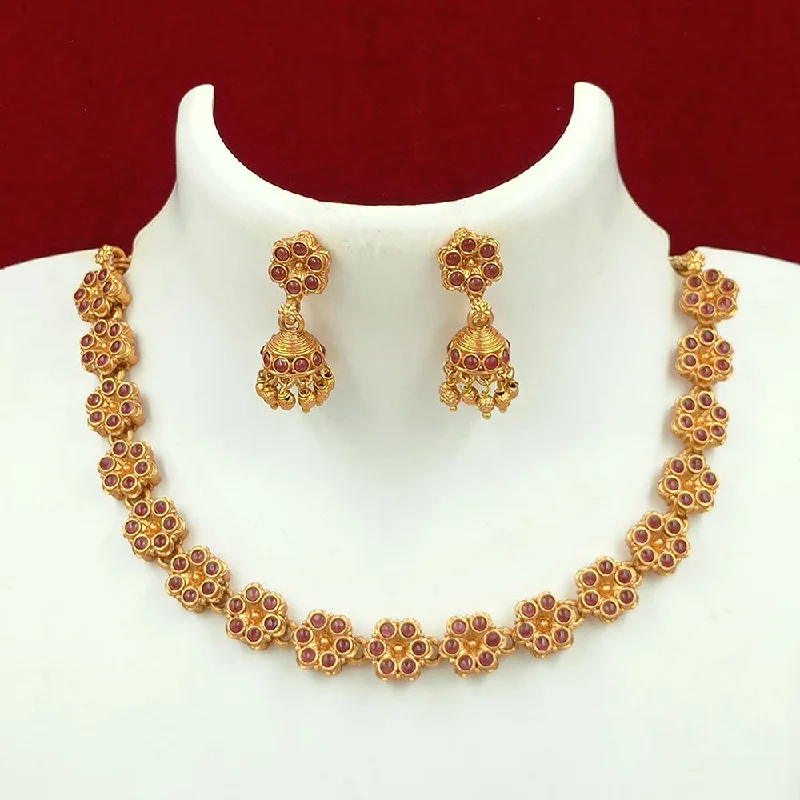 Joyful Jewel Art Matte Gold Plated Pota Stone Necklace Set