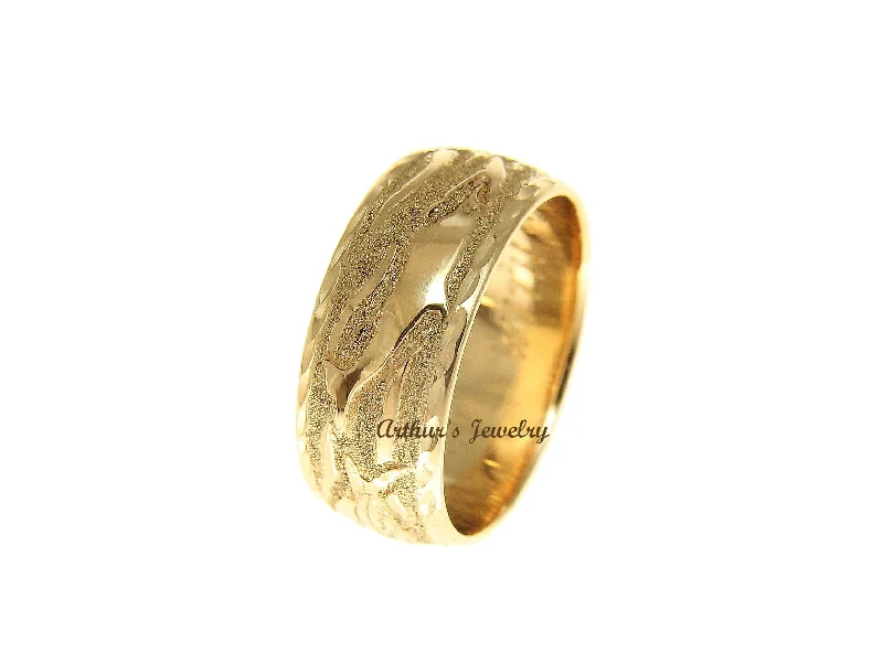 SOLID 14K YELLOW GOLD 8MM CUSTOM MADE HAWAIIAN SEA TURTLE & DOLPHIN BAND RING