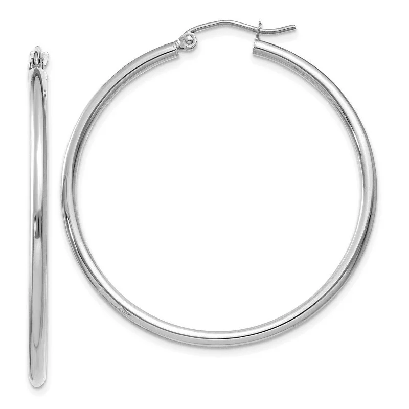 Curata 10k White Gold 40x2mm Polished Classic Tube Hoop Earrings