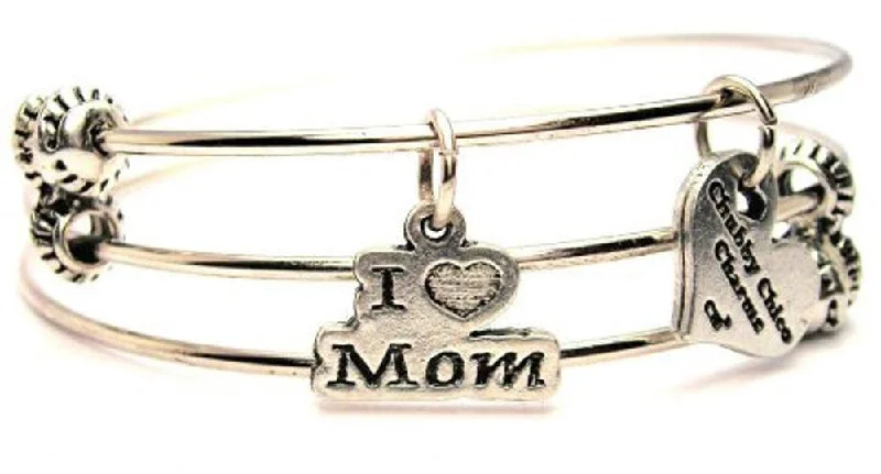 I Love Mom Triple Style Expandable Bangle Bracelet