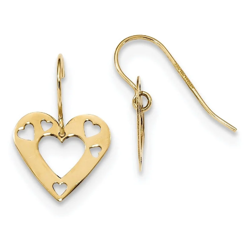 Curata 14k Yellow Gold 12.85mm Polished Cut-out Heart Dangle Earrings