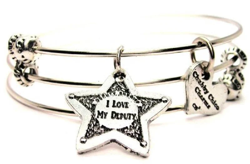 I Love My Deputy Triple Style Expandable Bangle Bracelet