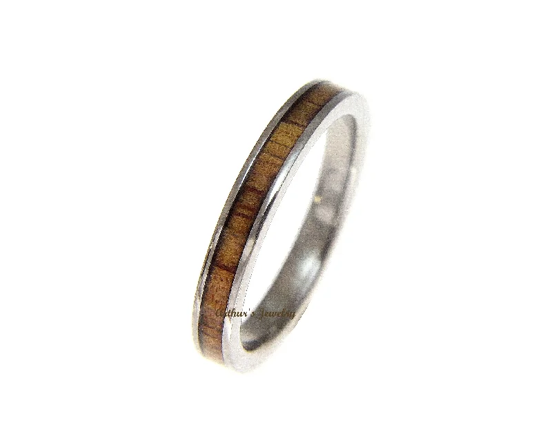 GENUINE INLAY HAWAIIAN KOA WOOD WEDDING BAND RING TITANIUM 3MM SIZE 3-14