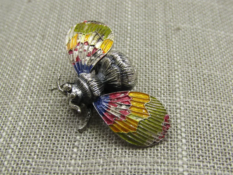 Vintage Sterling Enameled Bee Brooch, Beau Sterling, 1.5"