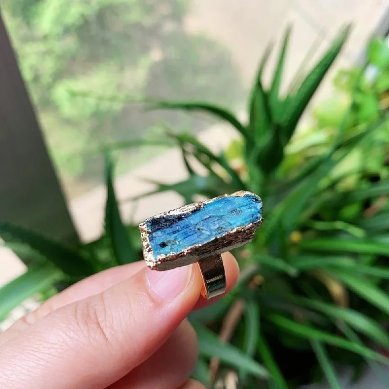 Natural Blue Kyanite Crystal Ring