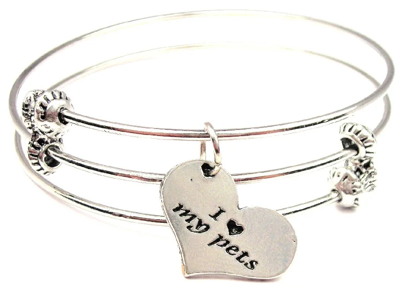 I Love My Pets Triple Style Expandable Bangle Bracelet