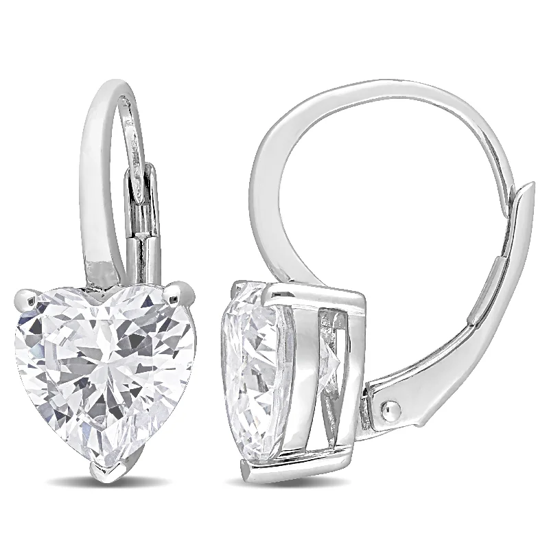 Miadora 4 CT TGW Cubic Zirconia Heart Leverback Earrings in Sterling Silver - 17.4 mm x 8 mm x 5.3 mm