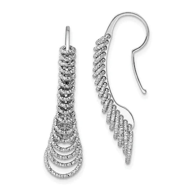 Curata 925 Sterling Silver 35.5x9.25mm Textured Graduating Circles Hook Earrings