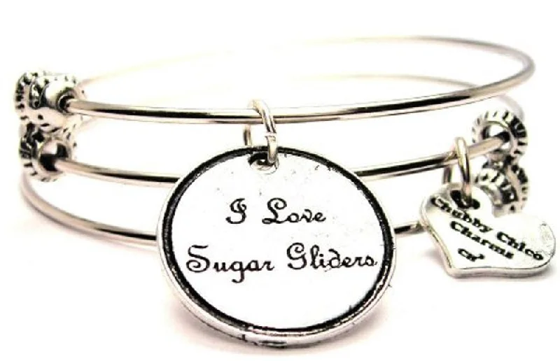 I Love Sugar Gliders Triple Style Expandable Bangle Bracelet