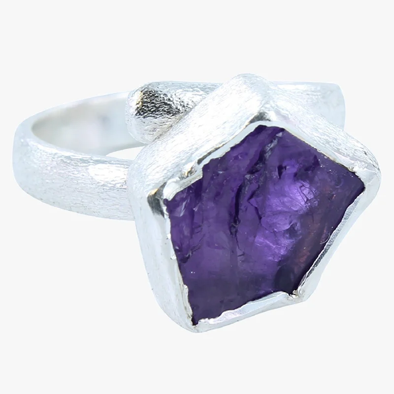 Sterling Silver and Rough Amethyst Ring