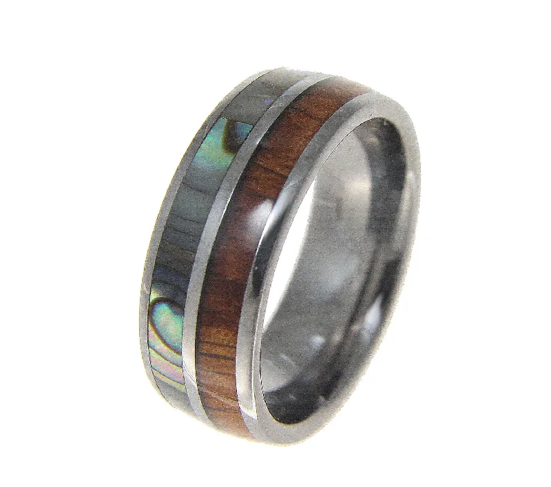 Tungsten 8mm Wedding Band Ring Abalone Hawaiian Koa Wood Comfort Fit Size 6-14