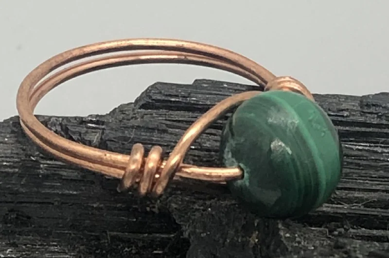 Malachite Copper Bead Ring