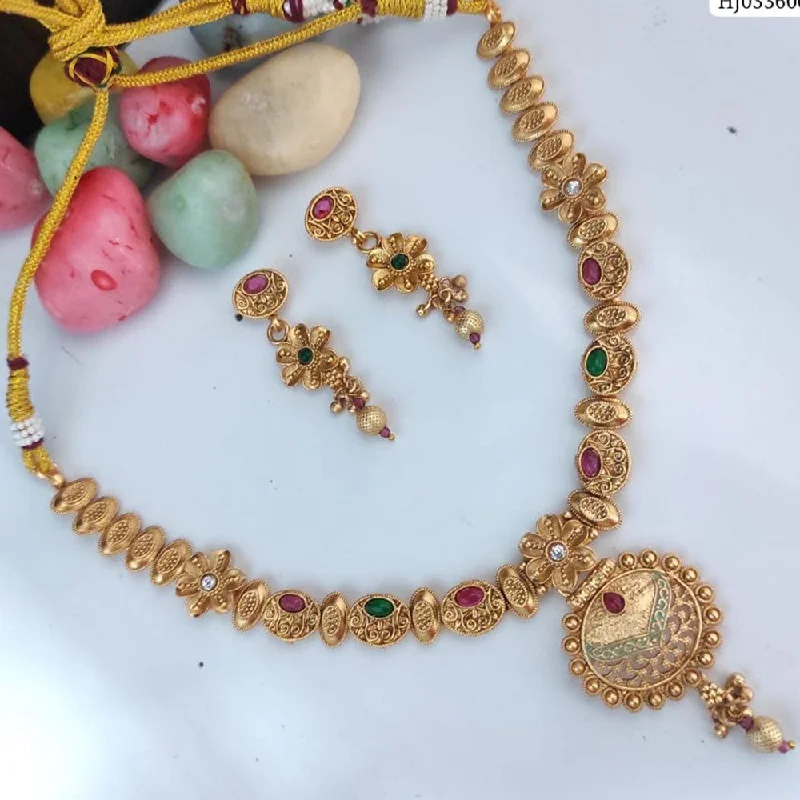 Heera Jewellers Gold Plated Pota Stone Necklace Set