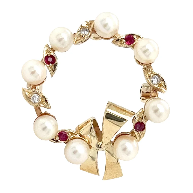 Pearl, Ruby & Diamond Brooch