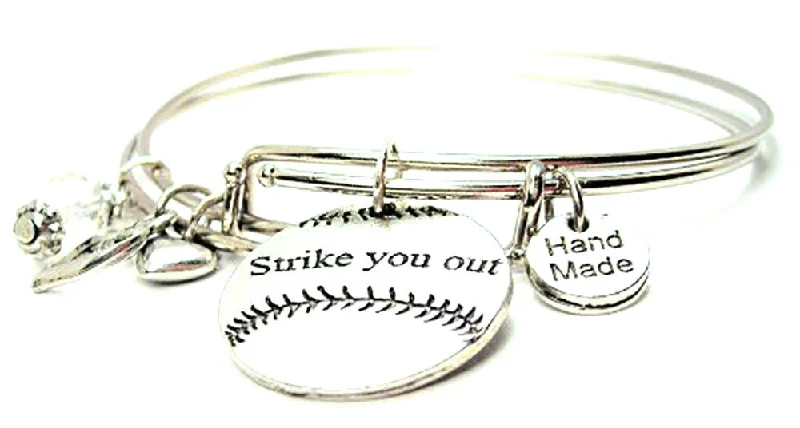 Strike You Out Baseball Softball Expandable Bangle Bracelet Set