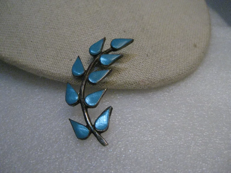 Vintage Southwestern Sterling Turquoise Brooch, Branch/Leaves, 2" Long, signed