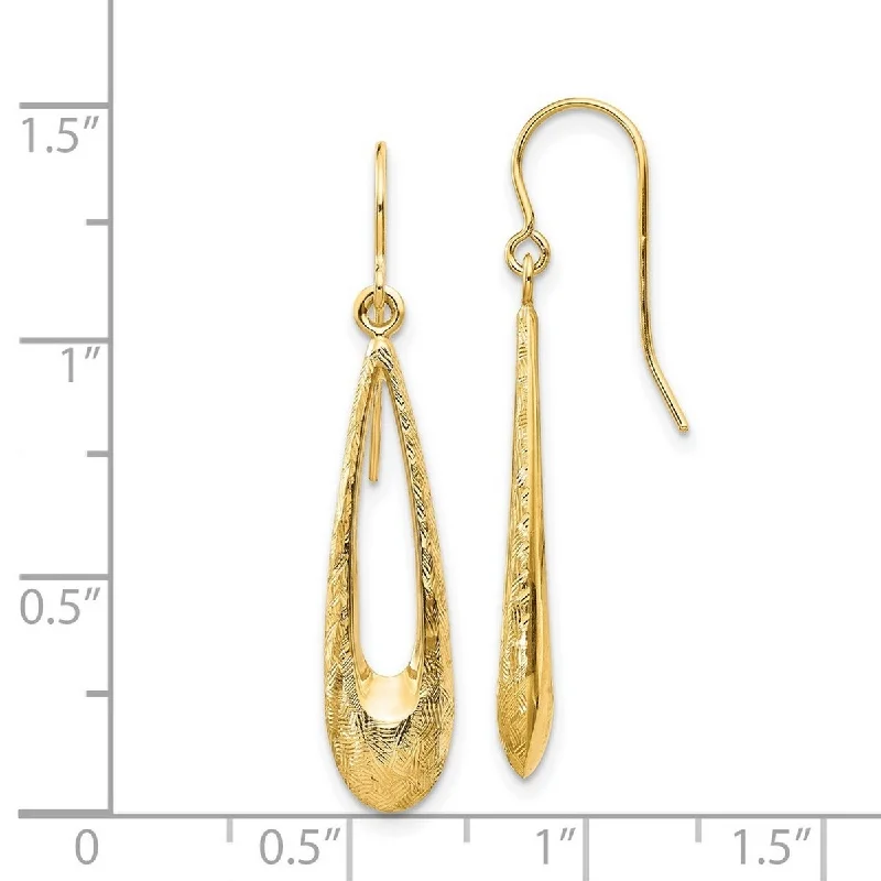 Curata 14k Yellow Gold 39x7mm Textured Teardrop Dangle Earrings