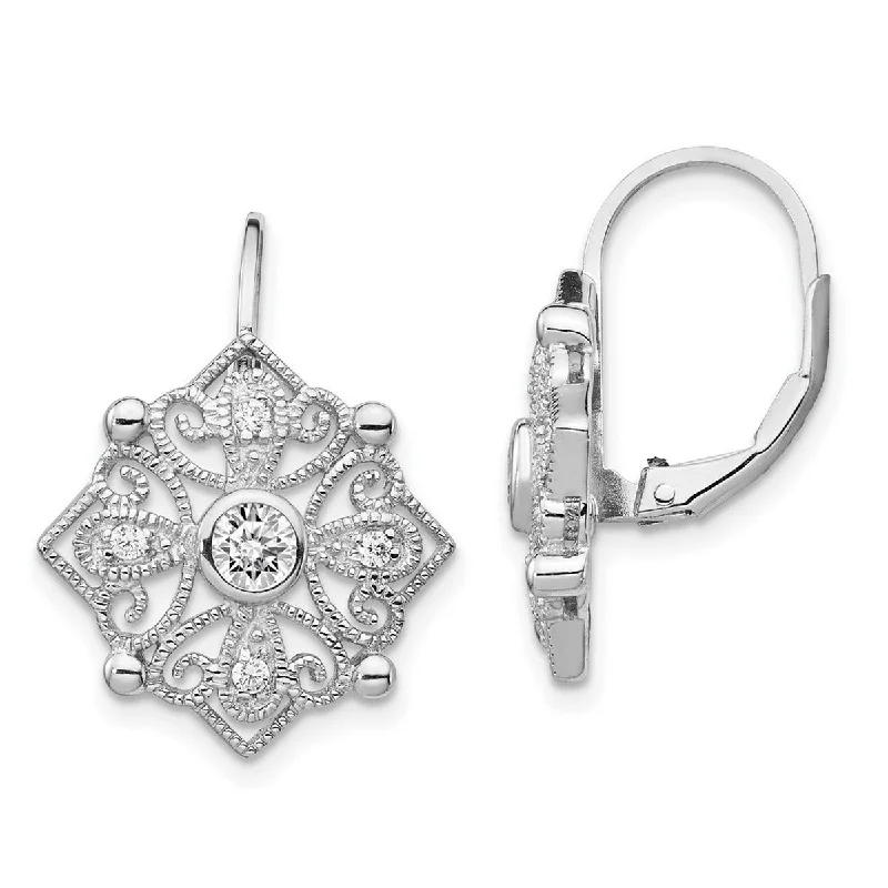 Curata 925 Sterling Silver 18x17mm CZ Cubic Zirconia Vintage Art Deco Leverback Earrings