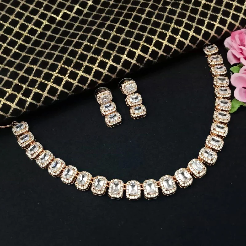 Aamrapali Rose Gold Plated AD Necklace Set