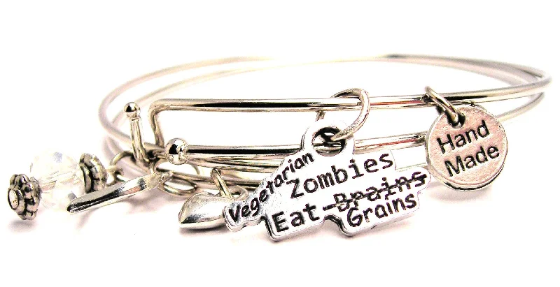 Vegetarian Zombies Eat Grains Expandable Bangle Bracelet Set