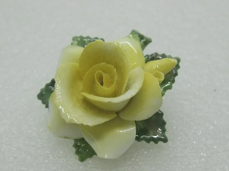 Vintage Crown Porcelain Yellow Rose Brooch, Staffordshire, England, 1960's. 1.75"