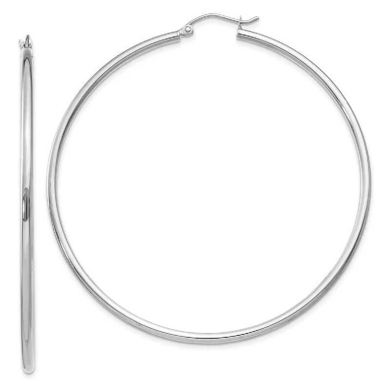 Curata 10k White Gold 60x2mm Polished Classic Tube Hoop Earrings