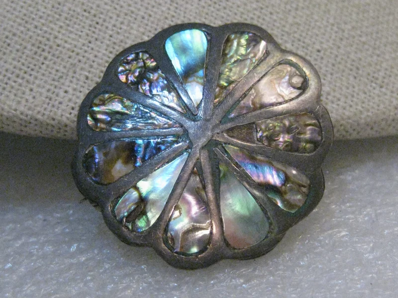 Vintage Sterling Inlaid Abalone Brooch Pendant, Mexico, 1960's-1970's, 5.23gr., 1.5"