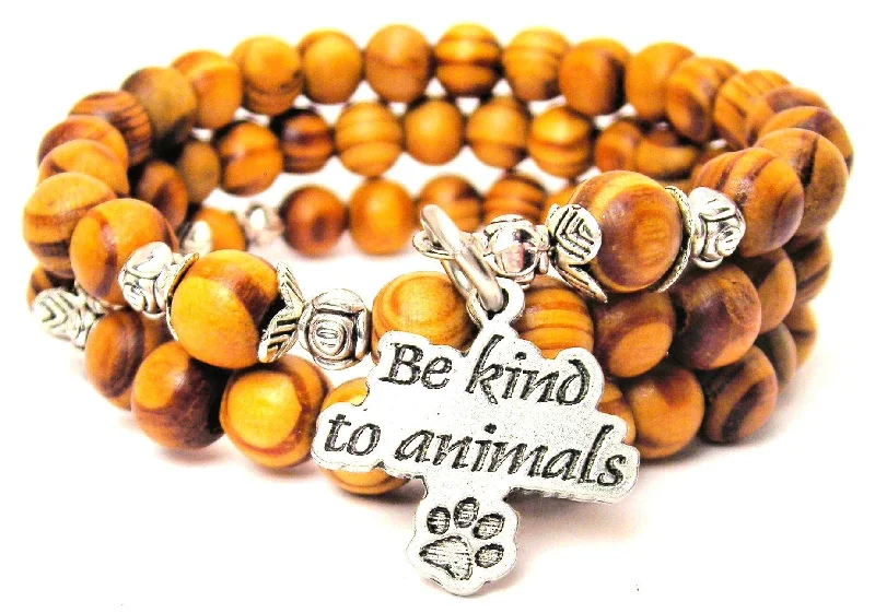 Be Kind To Animals Natural Wood Wrap Bracelet