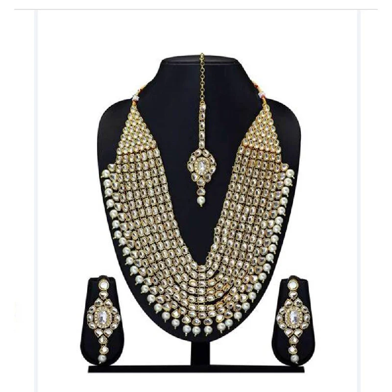 Lucentarts Jewellery Gold Plated Kundan Stone Long Necklace Set